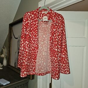❤️ Red and White Leopard Print Open Blazer
